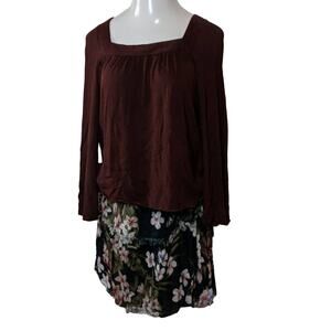 CHASER Burgundy Square Neck Long Sleeve Knit Top Size Medium NEW